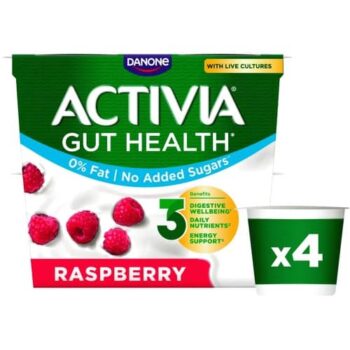 Activia Raspberry No Added Sugar Fat Free Yogurt (4 x 115g)