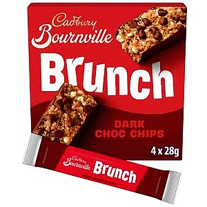 Cadbury Bournville Brunch Oats Dark Chocolate Chip Cereal Bars (4 x 28g)