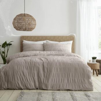 Catherine Lansfield Seersucker Double Duvet Set Natural
