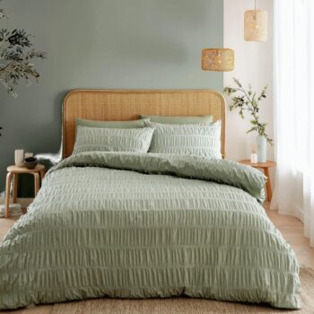 Catherine Lansfield Seersucker Double Duvet Set Sage