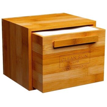 Clean Skin Club Luxe Bamboo Box With Drawer Premium Towel Holder 50 Clean Towels