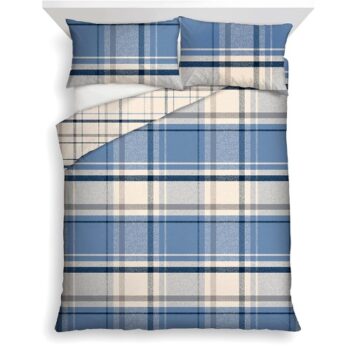 F&F Home Blue Check Brushed Duvet Set Double