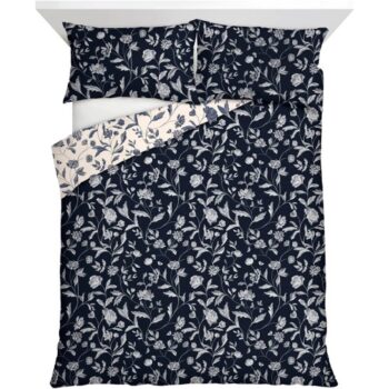 F&F Home Navy Floral Brushed Duvet Set Double