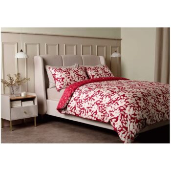 F&F Home Red Floral Satin Duvet Set Double
