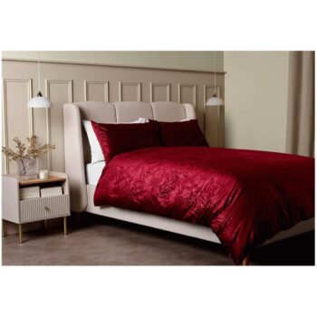 F&F Home Red Velvet Floral Duvet Set Double