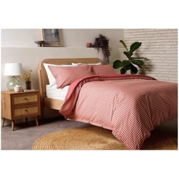F&F Home Washed Cotton Berry Gingham Duvet Set Double