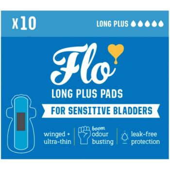 Flo Sensitive Bladder Bamboo Long Plus Pads with Wings (10 pads) Discreet Medium Incontinence Ultra Thin + Hypoallergenic