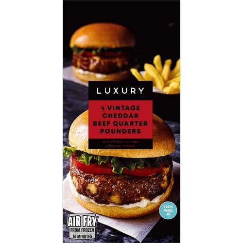 Iceland Luxury 4 Vintage Cheddar Beef Quarter Pounders (454g)
