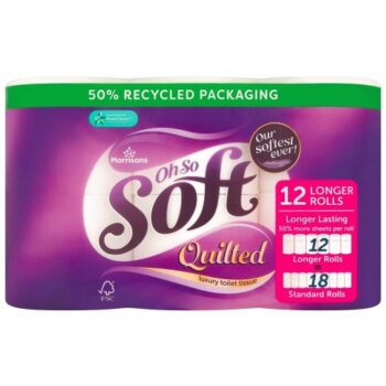 Morrisons Oh So Soft 12 Quilted Luxury Toilet Tissue Longer Rolls