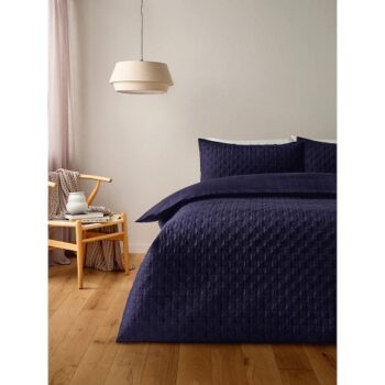 Navy Sunburst Textured Pinsonic Duvet Set Double