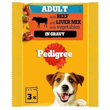 Pedigree Adult Wet Dog Food Pouches Beef in Gravy (3Pack) (100g)
