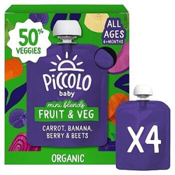 Piccolo Organic Mini Blends Carrot Banana Berry & Beets (4 x 90g)