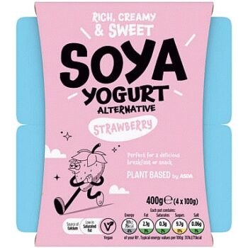 Plant Based by ASDA Plant Based Alternative Strawberry Soya Yogurt (4 x 100g, 400g)