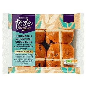Sainsbury's 4 Rhubarb & Ginger Hot Cross Buns Limited Edition Taste the Difference (260g)