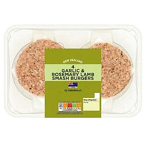 Sainsbury's 4 x Garlic & Rosemary Lamb Smash Burgers (340g)