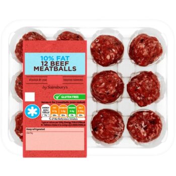 Sainsbury's British or Irish 10% Fat 12 Beef Meatballs (350g)