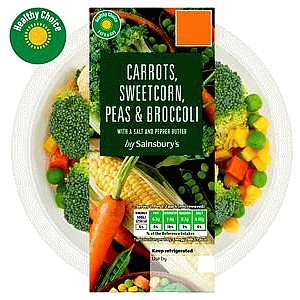 Sainsbury's Carrots Sweetcorn Peas & Broccoli with a Salt & Pepper Butter (350g)