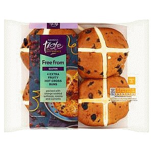 Sainsbury's Free From 4 Extra Fruity Hot Cross Buns Taste the Difference (260g)