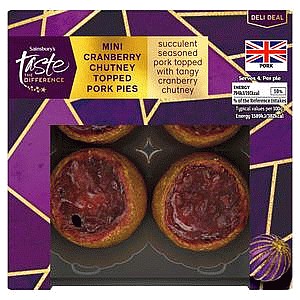 Sainsbury's Mini Xmas Chutney Pork Pies Taste the Difference (4 x 200g)