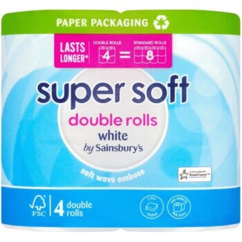 Sainsbury's Super Soft White Toilet Tissue Double Rolls 4 equals 8 Rolls