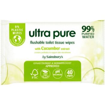 Sainsbury's Ultra Pure Flushable Toilet Tissue Wipes with Cucumber Extract (40)