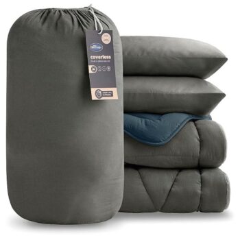 Silentnight Washed 10.5 Tog Coverless Duvet And Pillowcase Set Blue charcoal Double