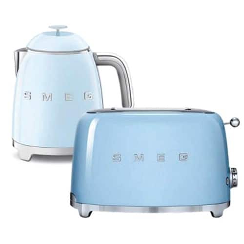 Smeg 50's Style Mini Kettle And 2 Slice Toaster In Pastel Blue