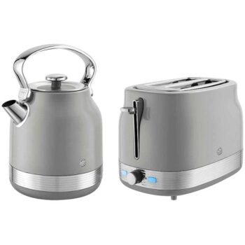 Swan Retrorevive Traditional Kettle 3Kw And 2 Slice Toaster Grey Chrome Trim (1.7 Litre)