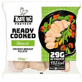 Taste Inc Steamed Protein Ready Cooked Chicken Breast Fillets (550g)