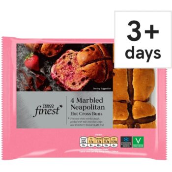 Tesco Finest 4 Marbled Neapolitan Hot Cross Buns