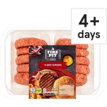 Tesco Fire Pit 10 Beef Burgers NEW (920g)