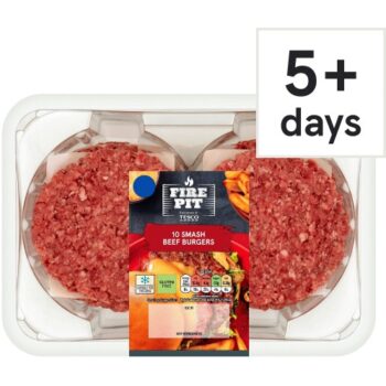 Tesco Fire Pit 10 Smash Beef Burger (850g)