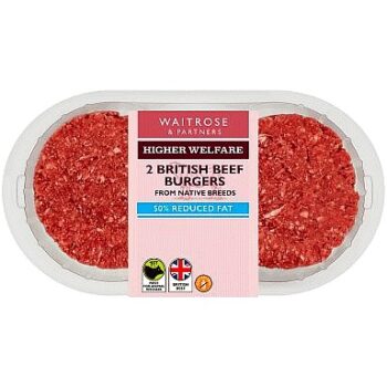 Waitrose 2 British Native Breed Reduced Fat Beef Burgers (227g)