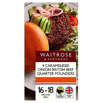 Waitrose 4 British Beef Quarter Pounders With Onions (0.454kg)