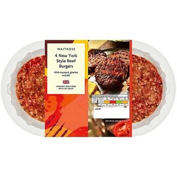 Waitrose BBQ 4 New York Style Beef Burgers (454g)