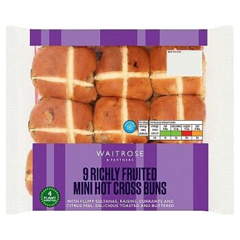 Waitrose Easter 9 Richly Fruited Mini Hot Cross Buns (9)
