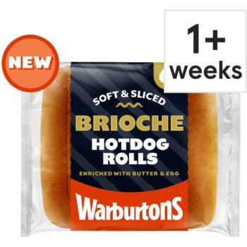 Warburtons 6 Soft and Sliced Brioche Hotdog Rolls with Butter and Egg