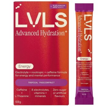 YOURLVLS Lvls Advanced Hydration+ Energy Electrolyte Powder Tropical Passionfruit (10)
